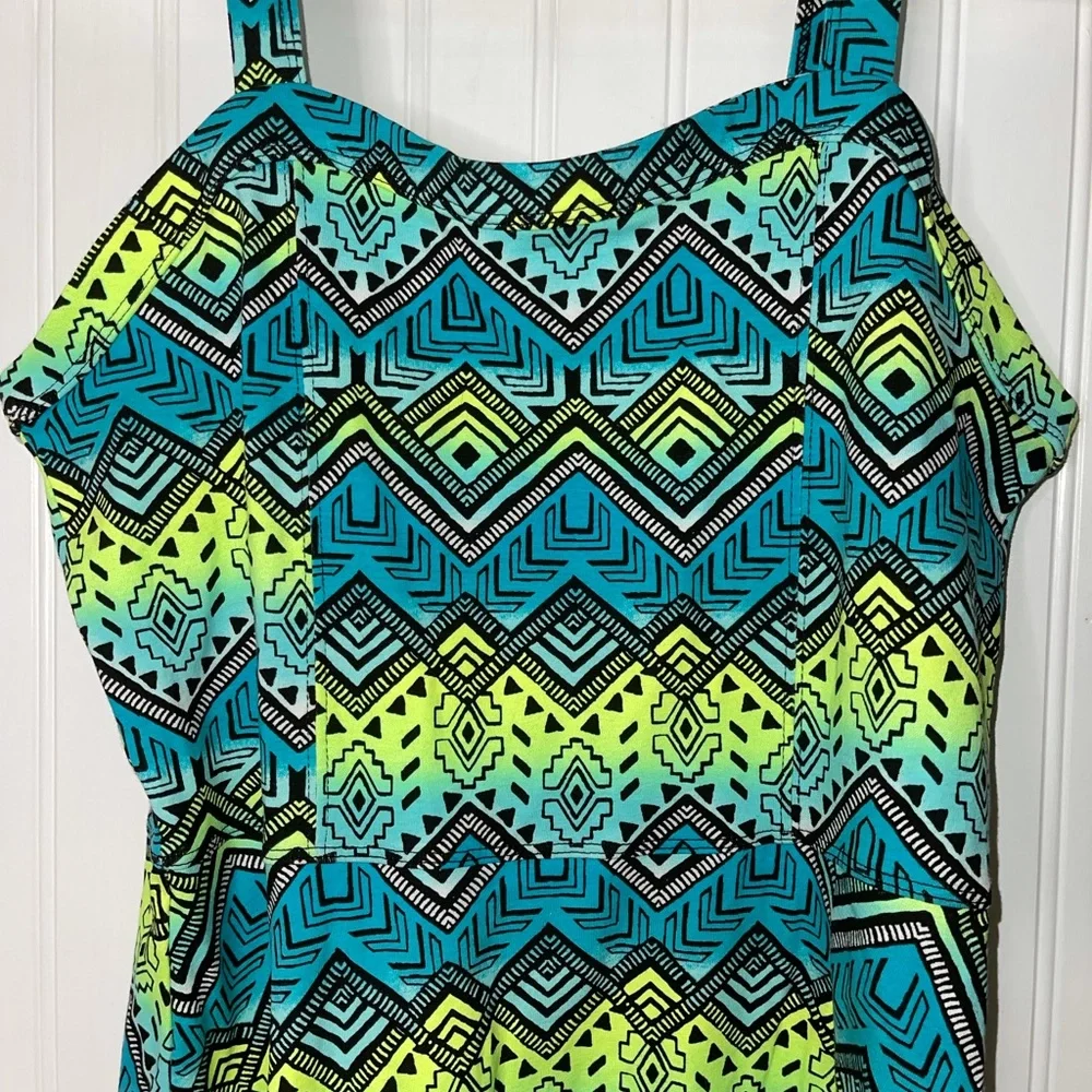 Spaghetti straps summer dress Justice Neon‎ geometric pattern dress size 18/20